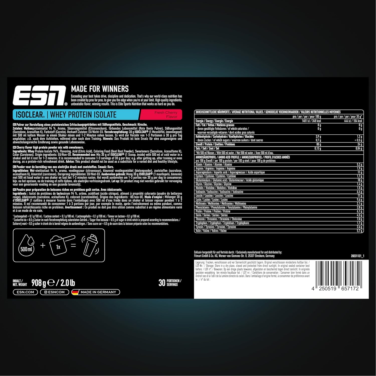 ESN ISOCLEAR Whey Protein Isolate - Fresh Cherry Proteinpulver - 300g