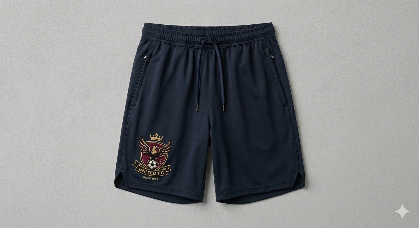 Bsp.: United FC Shorts mit Vereinswappen